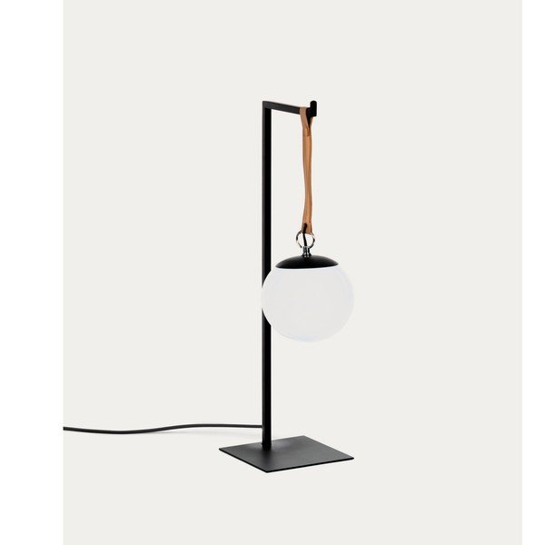 Čierna kovová stolová lampa s plastovým tienidlom (výška  60 cm) Monteiro – Kave Home-image-3