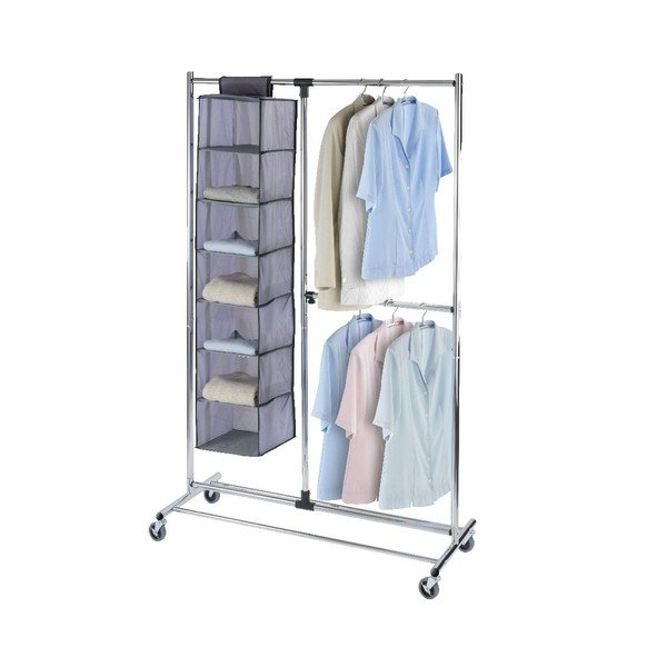 Sivý kovový teleskopický pojazdný stojan na oblečenie Profissimo – Wenko-image-2