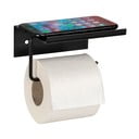 Čierny samodržiaci kovový držiak na toaletný papier s poličkou Desulo – Wenko