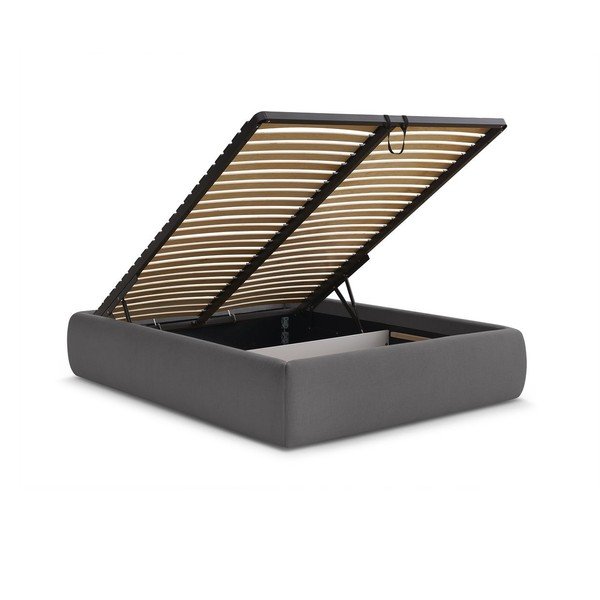 Tmavosivá čalúnená dvojlôžková posteľ s úložným priestorom/bez čela s roštom 180x200 cm Inera – Bobochic Paris-image-3