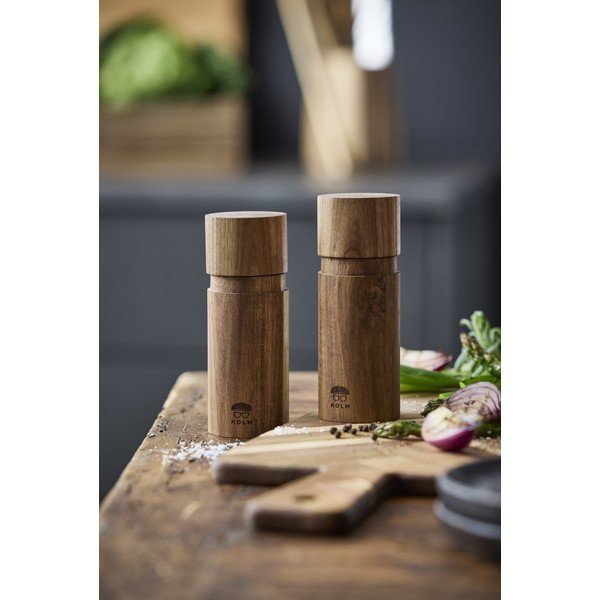 Drevená súprava mlynčekov na korenie a soľ 2 ks v prírodnej farbe – Holm-image-1