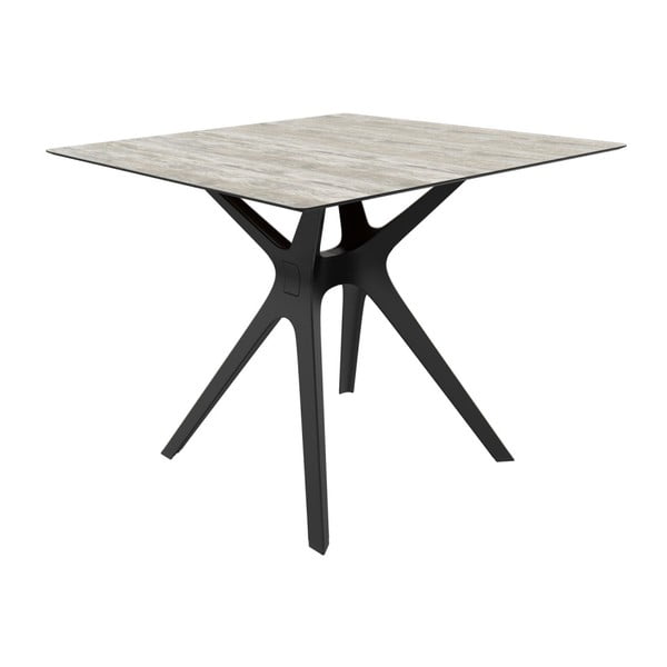 Jedálenský stôl s čiernymi nohami a sklenenou doskou vhodný do exteriéru Resol Vela, 90 × 90 cm