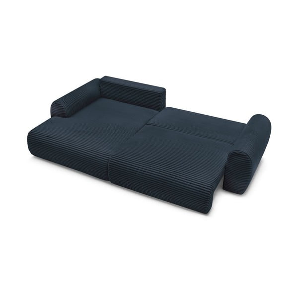 Tmavomodrá menčestrová rozkladacia rohová pohovka (ľavý roh) Lucien – Bobochic Paris-image-4