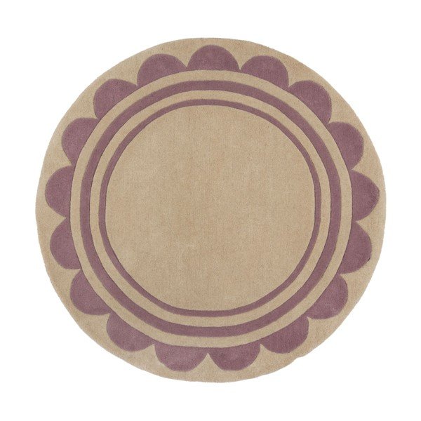 Ručne tkaný vlnený okrúhly koberec vo fialovo-prírodnej farbe ø 120 cm Lois Scallop – Flair Rugs