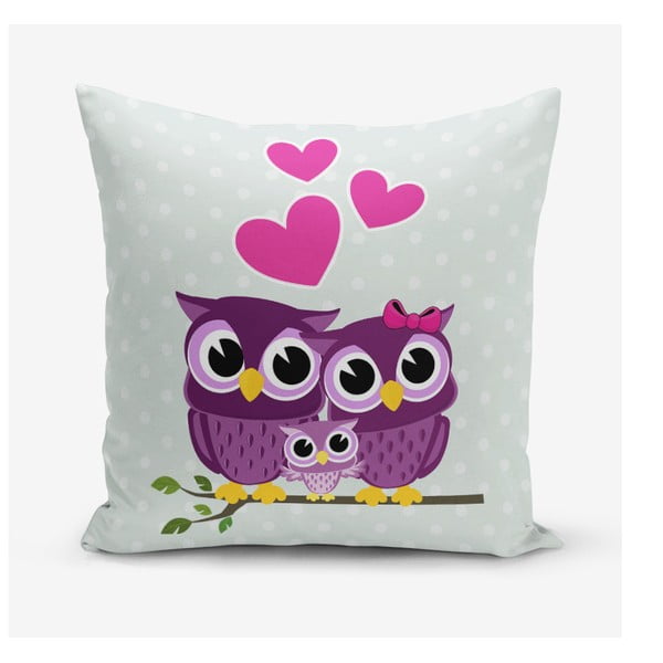 Obliečka na vaknúš s prímesou bavlny Minimalist Cushion Covers Hearts Owls, 45 × 45 cm