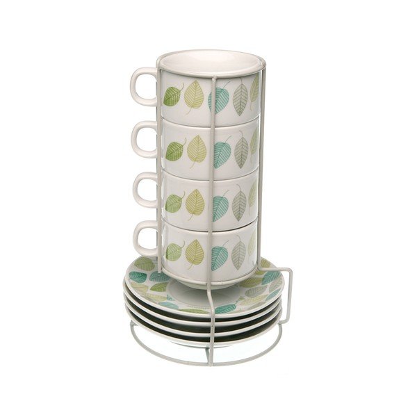 Sada 4 hrnčekov s tanierikmi a stojanom Versa Leaf