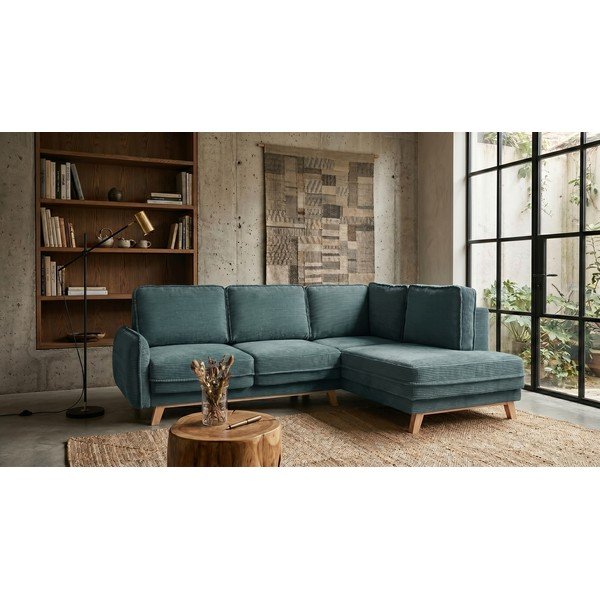 Tyrkysovomodrá menčestrová rozkladacia rohová pohovka (pravý roh) Tori – Bonami Selection-image-1