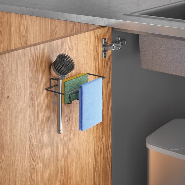 Matne čierny kovový organizér k drezu bez vŕtania Lava – Metaltex-image-2