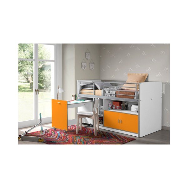 Oranžová poschodová posteľ s vysúvacím stolíkom a úložným priestorom Vipack Bonny, 200 × 90 cm-image-1