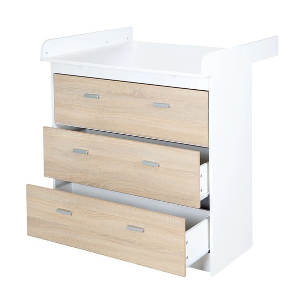 Biela/v prírodnej farbe vysoká detská komoda v dekore duba s prebaľovacím pultom 89x98 cm Gabriella – Roba-image-3
