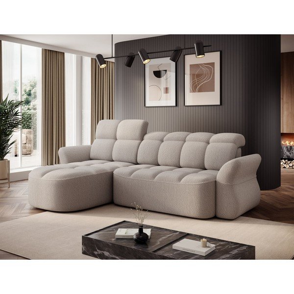 Béžová rozkladacia/s úložným priestorom rohová pohovka z textílie buklé (ľavý roh/s leňoškou) Beneth – ELTAP-image-3