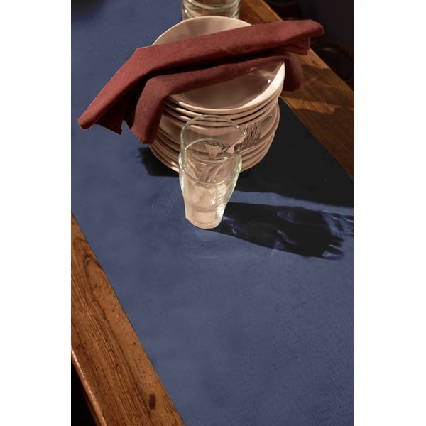 Modrý obrus z bavlny a ľanu Tierra Bella Pure Menorca, 45 x 135 cm-image-1