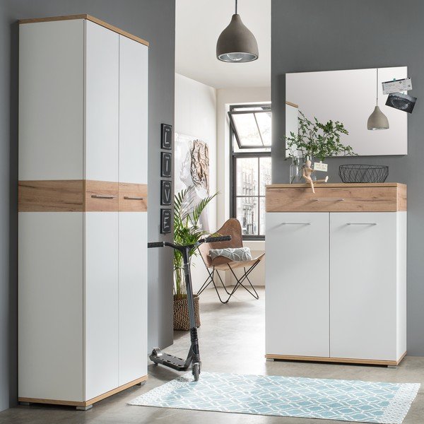 Biela prírodná skrinka na topánky v dekore dubu v dekore duba so zásuvkami Topix – Germania-image-4