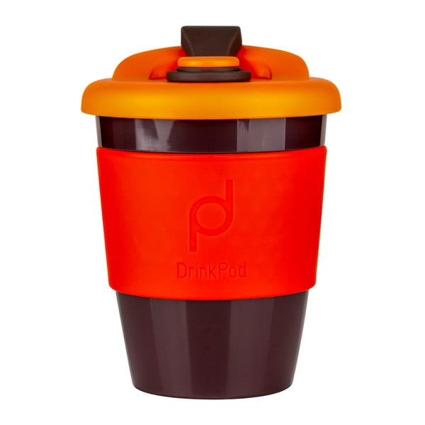 Oranžovo-hnedý cestovný hrnček na kávu Drink Pod Kofein, 340 ml