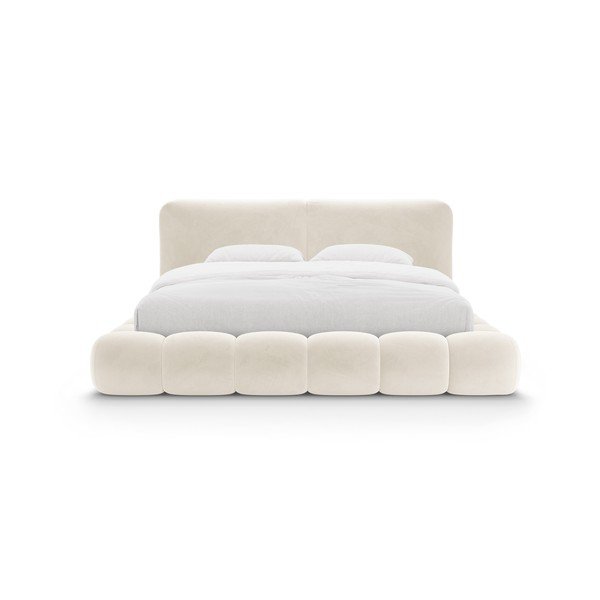 Slonovinová čalúnená dvojlôžková posteľ s úložným priestorom s roštom 160x200 cm Solange – Micadoni -image-4