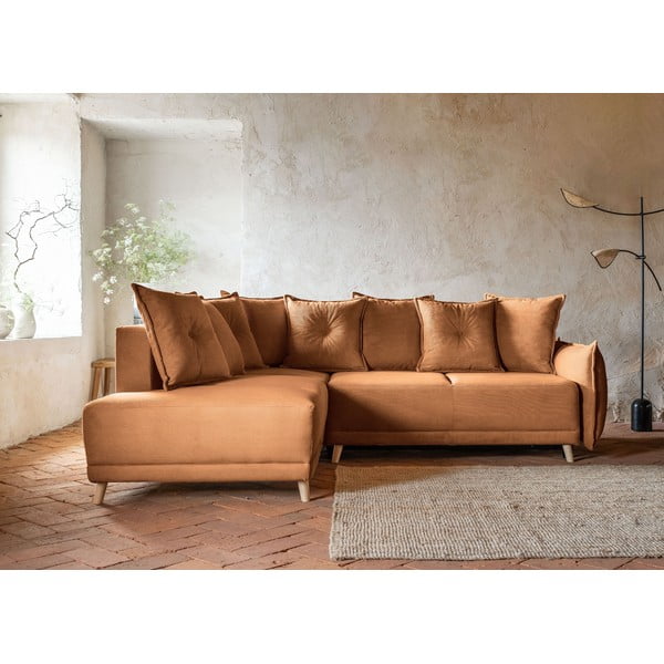 Menčestrová rozkladacia rohová pohovka v tehlovej farbe (ľavý roh) Lazy Lukka – Miuform-image-1