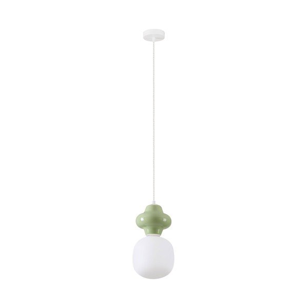 Biele/svetlozelené keramické závesné svietidlo so skleneným tienidlom ø 18 cm Clio – Nova Luce