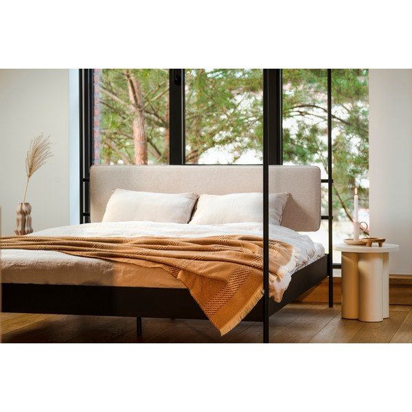 Čierna/béžová oceľová čalúnená dvojlôžková posteľ s nebesami s roštom 200x200 cm Eton – noo.ma-image-2