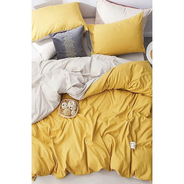 Žlto-krémové bavlnené obliečky na dvojlôžko/predĺžené s plachtou 200x220 cm - Mila Home-image-3