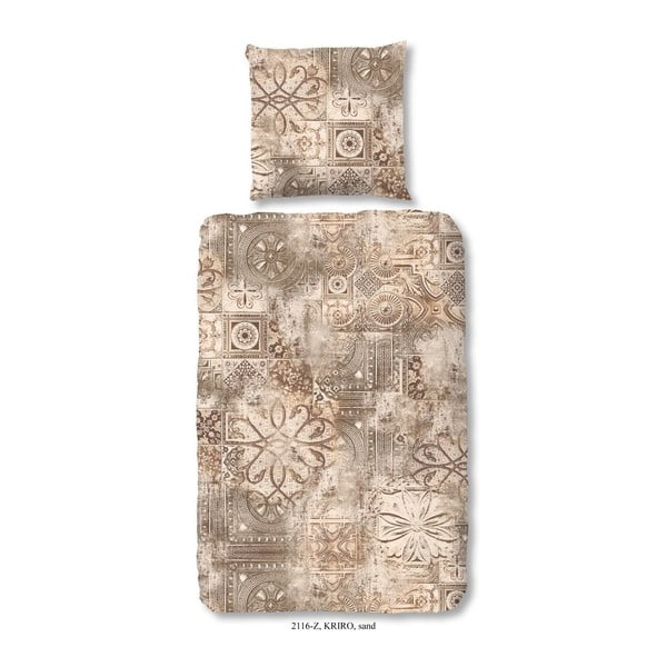 Obliečka na jednolôžko z bavlneného saténu zouzou Kriro Sand, 155 x 200 cm