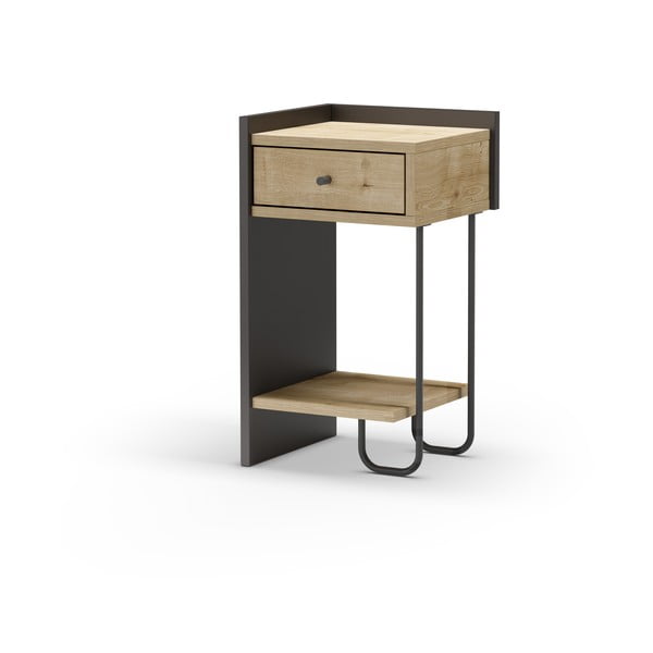 Čierny/v prírodnej farbe nočný stolík v dekore duba s poličkami Mercure – Marckeric-image-3