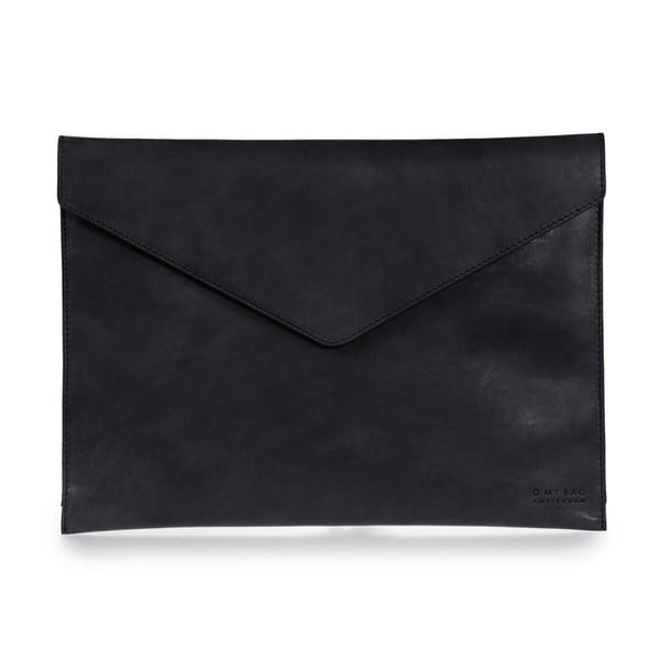Čierny kožený obal na notebook 13" v tvare obálky O My Bag