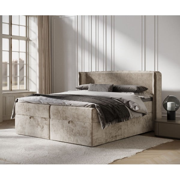 Béžová boxspring posteľ s úložným priestorom 160x200 cm Passion – Maison de Rêve-image-1