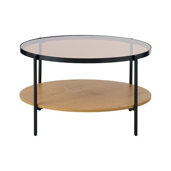 Okrúhly konferenčný stolík so sklenenou doskou v prírodnej farbe ø 84 cm Hassel – Unique Furniture-image-2