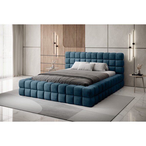 Modrá čalúnená dvojlôžková posteľ s úložným priestorom s roštom 140x200 cm Dizzle – ELTAP-image-1