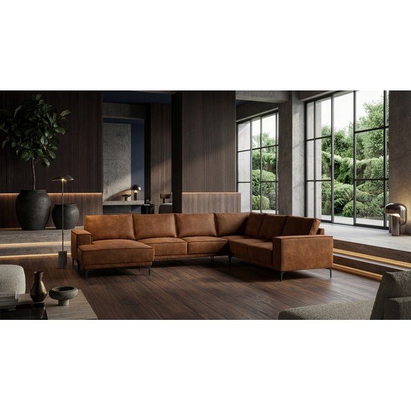 Koňakovohnedá rohová pohovka z imitácie kože (ľavý roh/do "U") Copenhagen – Scandic-image-1