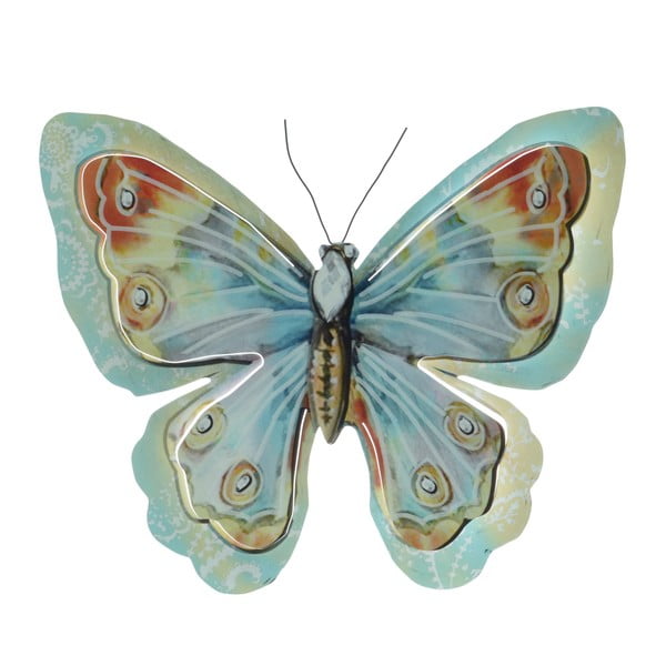 Zelená kovová dekorácia v tvare motýľa InArt, 40 × 35 cm