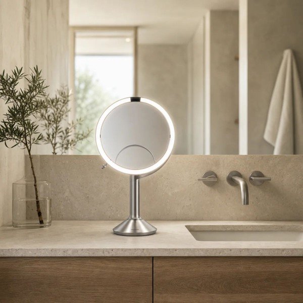 Kozmetické zrkadlo s osvetlením/zväčšovacie (zväčšenie 5x/zväčšenie 10x) ø 20 cm Trio – simplehuman-image-1