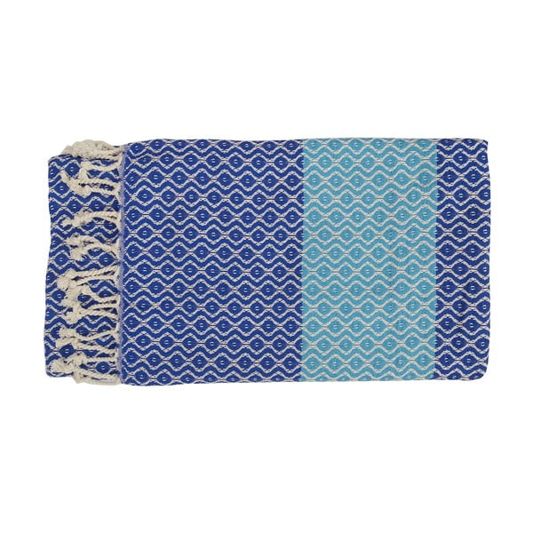 Modrá ručne tkaná osuška z prémiovej bavlny Oasa, 100 × 180 cm