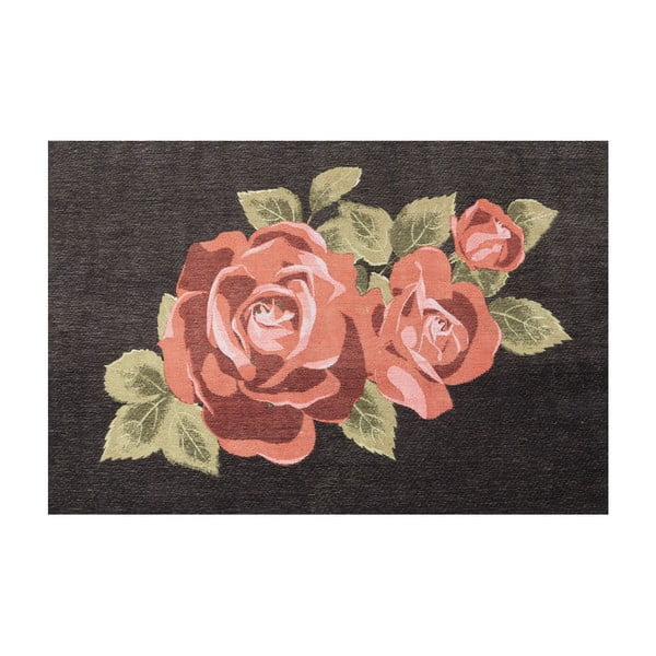 Čierny koberec s motívom ruží Kare Design Roses, 240 × 170 cm