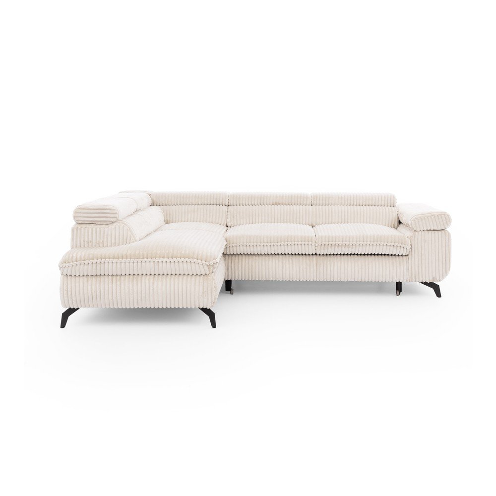 Krémovobiela menčestrová rohová pohovka (ľavý roh/do L) Marbeya – Ropez