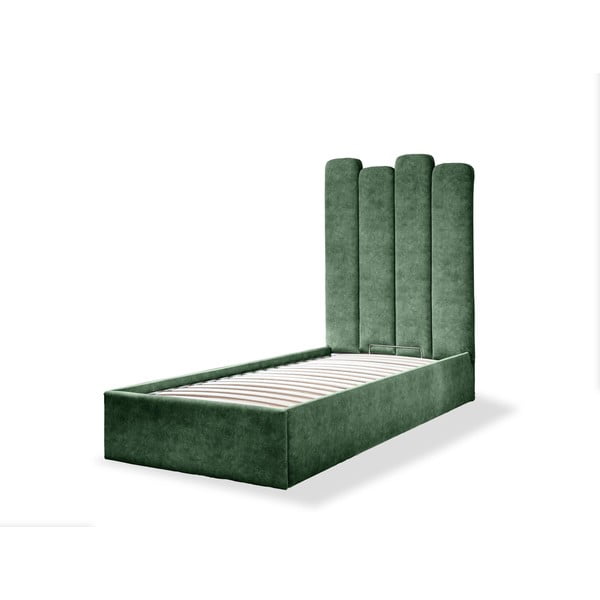 Zelená čalúnená jednolôžková posteľ s úložným priestorom s roštom 90x200 cm Dreamy Aurora – Miuform