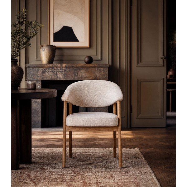 Krémovobiele jedálenské kreslá v súprave s podrúčkami 2 ks z dubového dreva Elk – Unique Furniture-image-3
