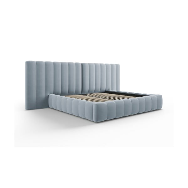 Svetlomodrá čalúnená dvojlôžková posteľ s úložným priestorom a roštom 180x200 cm Gina – Milo Casa