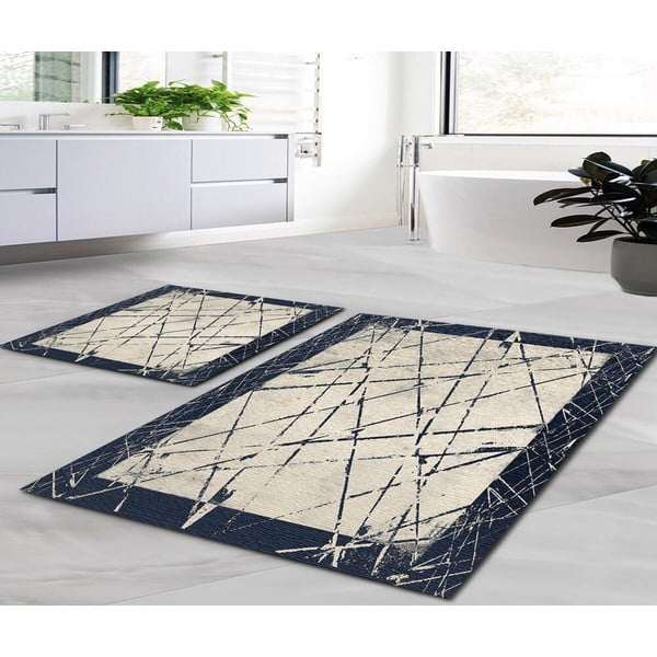 Modré/béžové kúpeľňové predložky v súprave 2 ks 60x100 cm Geometric – Mila Home-image-1