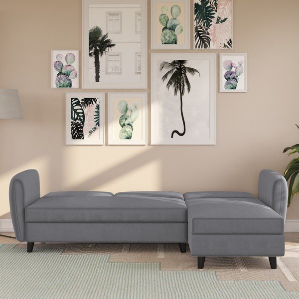 Sivá zamatová rozkladacia rohová pohovka Perry – Støraa-image-2