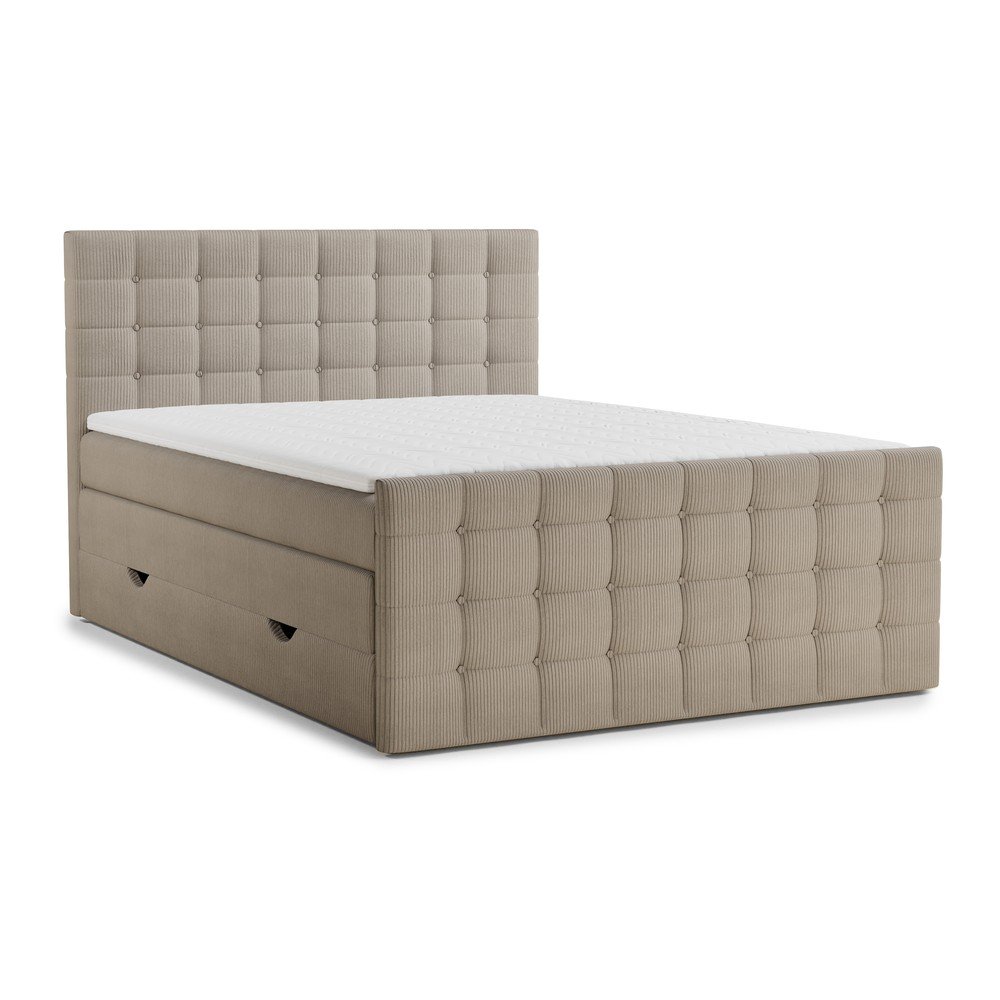 Béžová boxspring posteľ s úložným priestorom 160x200 cm Tasca – Maison de Rêve