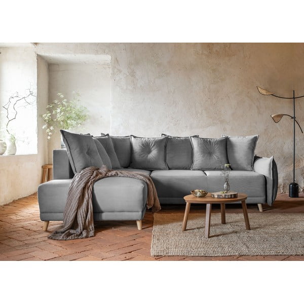 Sivá menčestrová rozkladacia rohová pohovka (ľavý roh) Lazy Lukka – Miuform-image-4