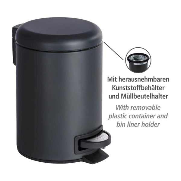 Odpadkový kôš v čiernej farbe Wenko Leman, 3 l-image-4