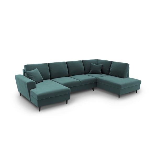 Zamatová rozkladacia/s úložným priestorom rohová pohovka v petrolejovej farbe (pravý roh/do "U") Kyoto – Cosmopolitan Design-image-1