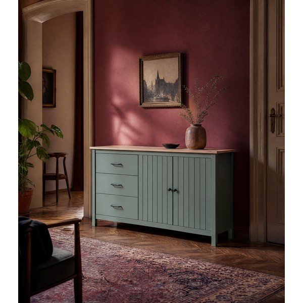 Zelená/v prírodnej farbe nízka komoda z borovicového dreva 150x80 cm Miranda – Marckeric-image-4