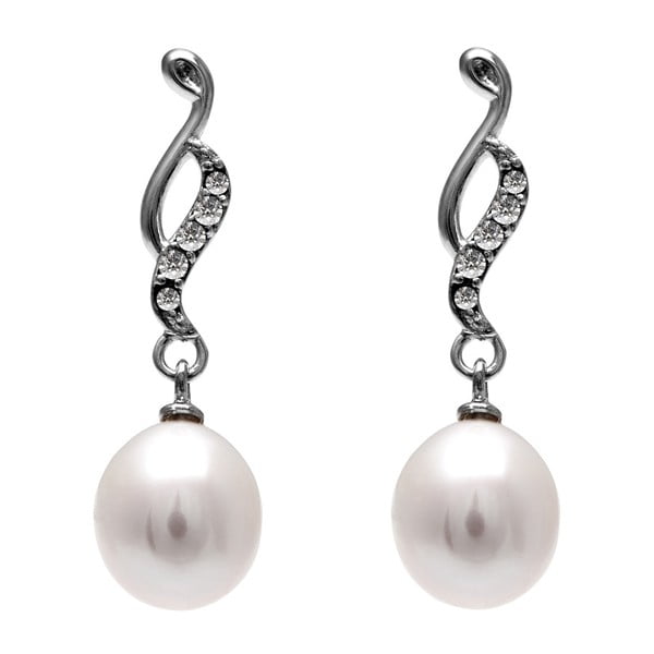 Náušnice s bielou perlou a Swarovski  krištáľmi GemSeller Clussi