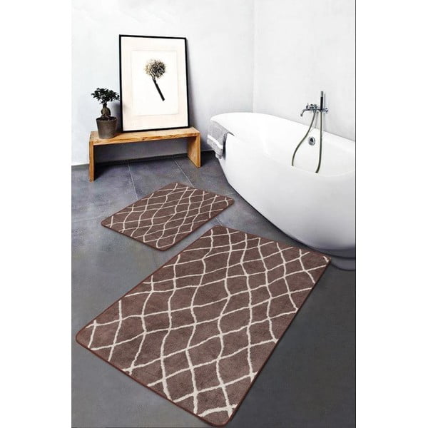 Hnedé zamatové kúpeľňové predložky v súprave 2 ks 60x100 cm – Mila Home-image-4