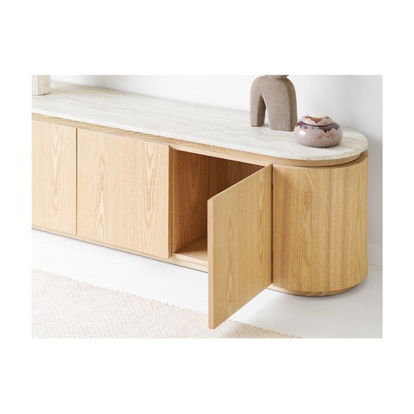 Krémovobiely/v prírodnej farbe TV stolík s doskou z kameňa 160x45x40 cm Larvik – House Nordic-image-1