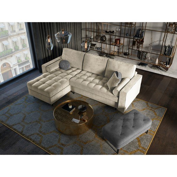 Béžová zamatová rozkladacia rohová pohovka Milo Casa Santo, ľavý roh-image-1