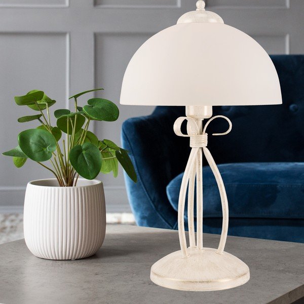 Biela stolová lampa so skleneným tienidlom (výška  43 cm) Adelle – LAMKUR-image-3